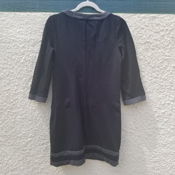 Boden black knit 3/4 sleeve mini dress with dark gray trim and pockets size 8 - Picture 2 of 6
